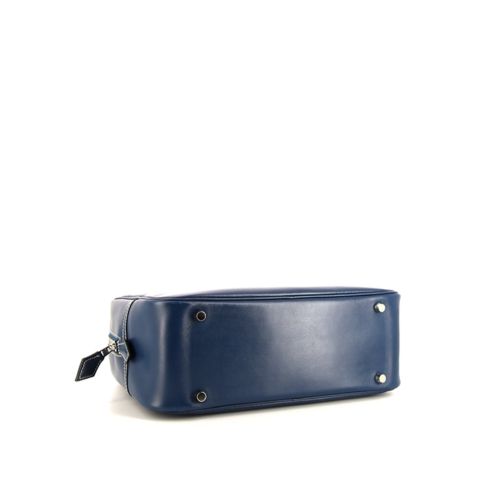 Hermes Plume small model handbag in Bleu Thalassa box leather - Detail D4