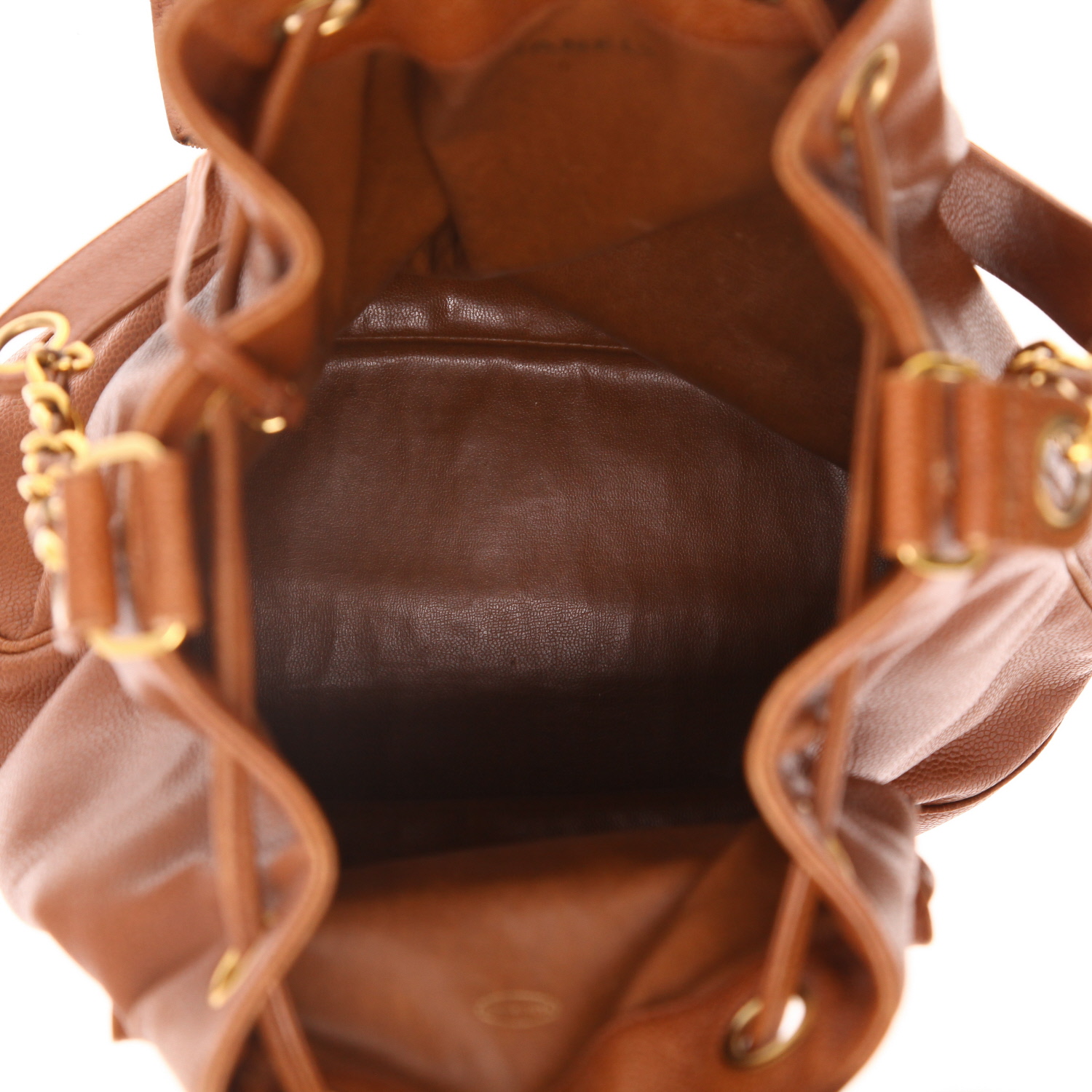 Sac à main Chanel Vintage Shopping en cuir grainé marron - Detail D3