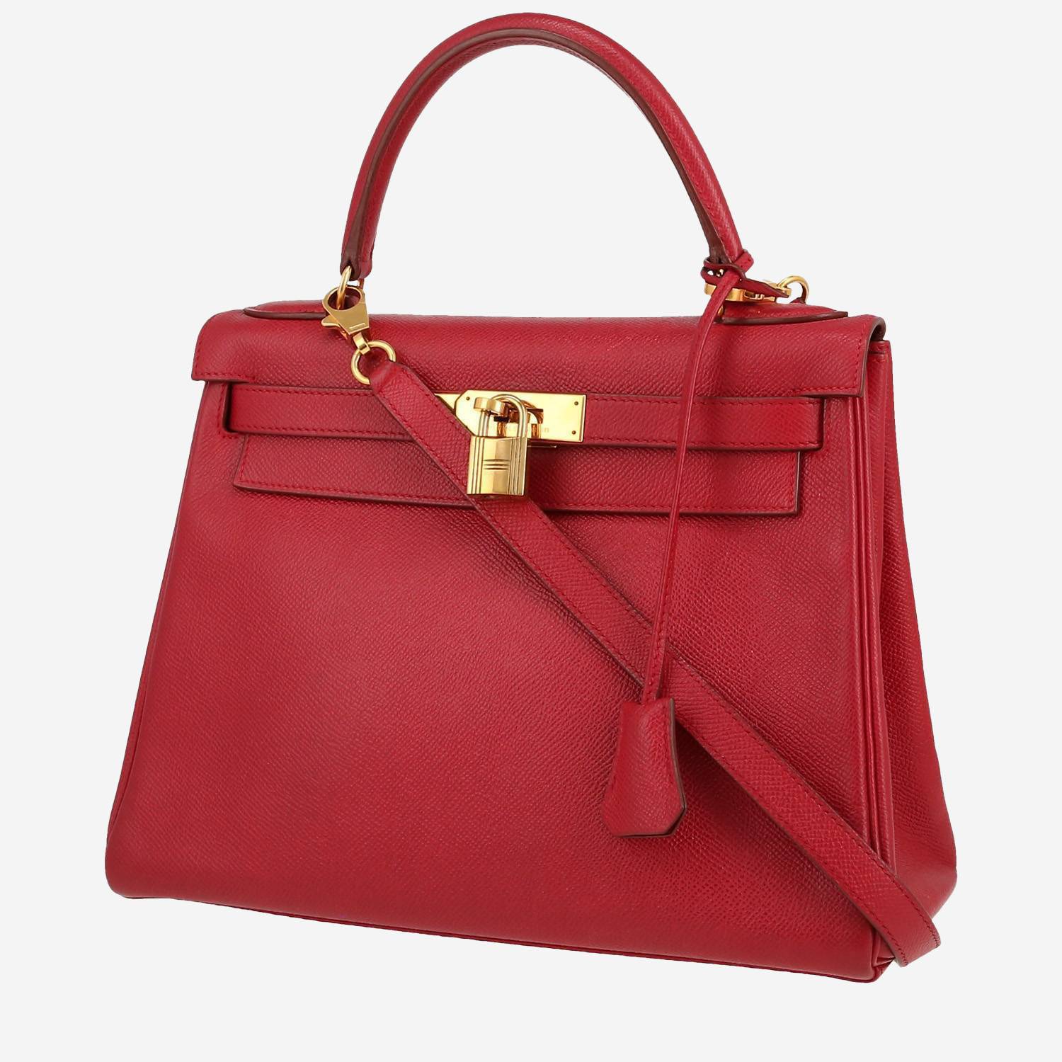 Sac à main Hermès  Kelly 28 cm en cuir Courchevel rouge