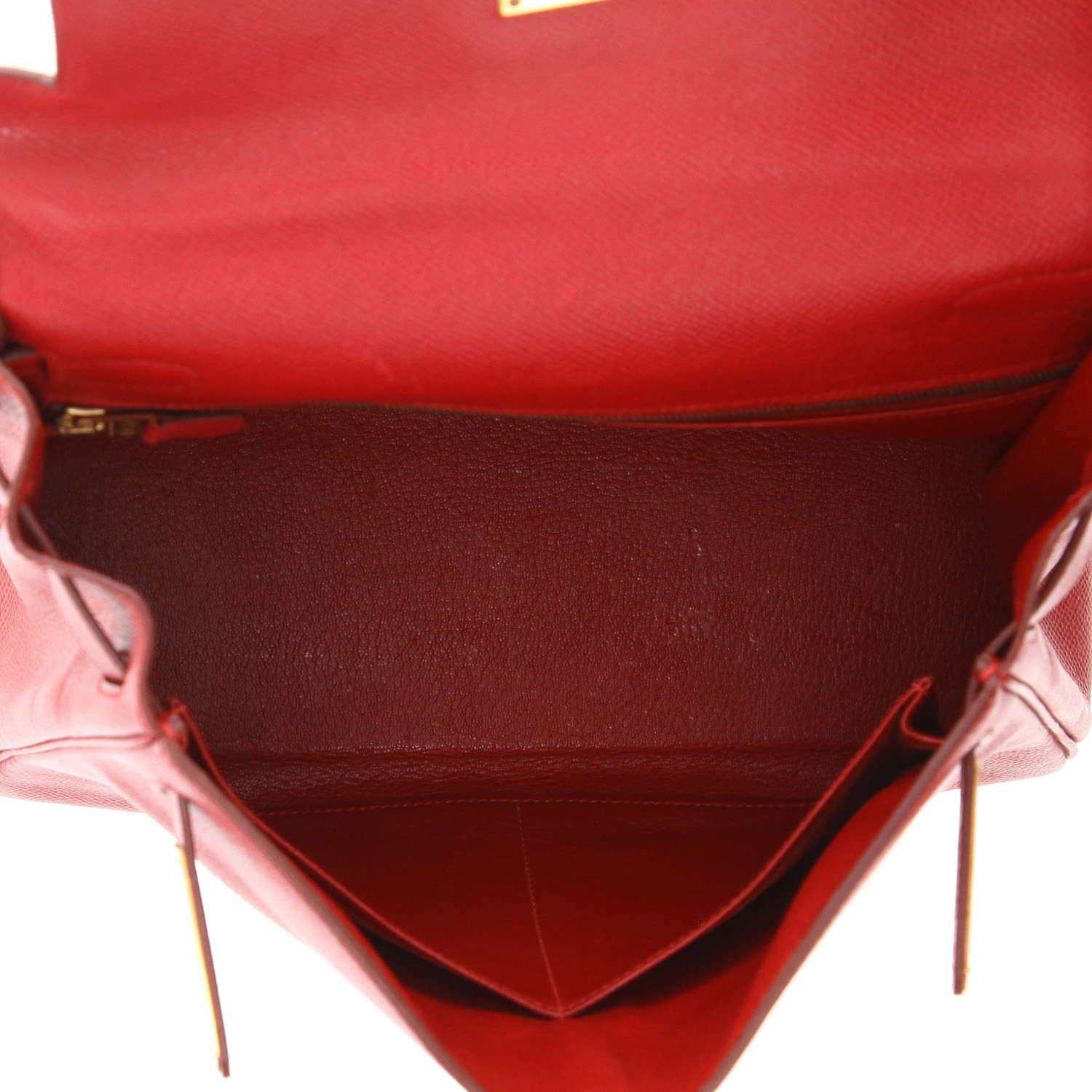 Hermès  Kelly 28 cm handbag  in red Courchevel leather - Detail D3