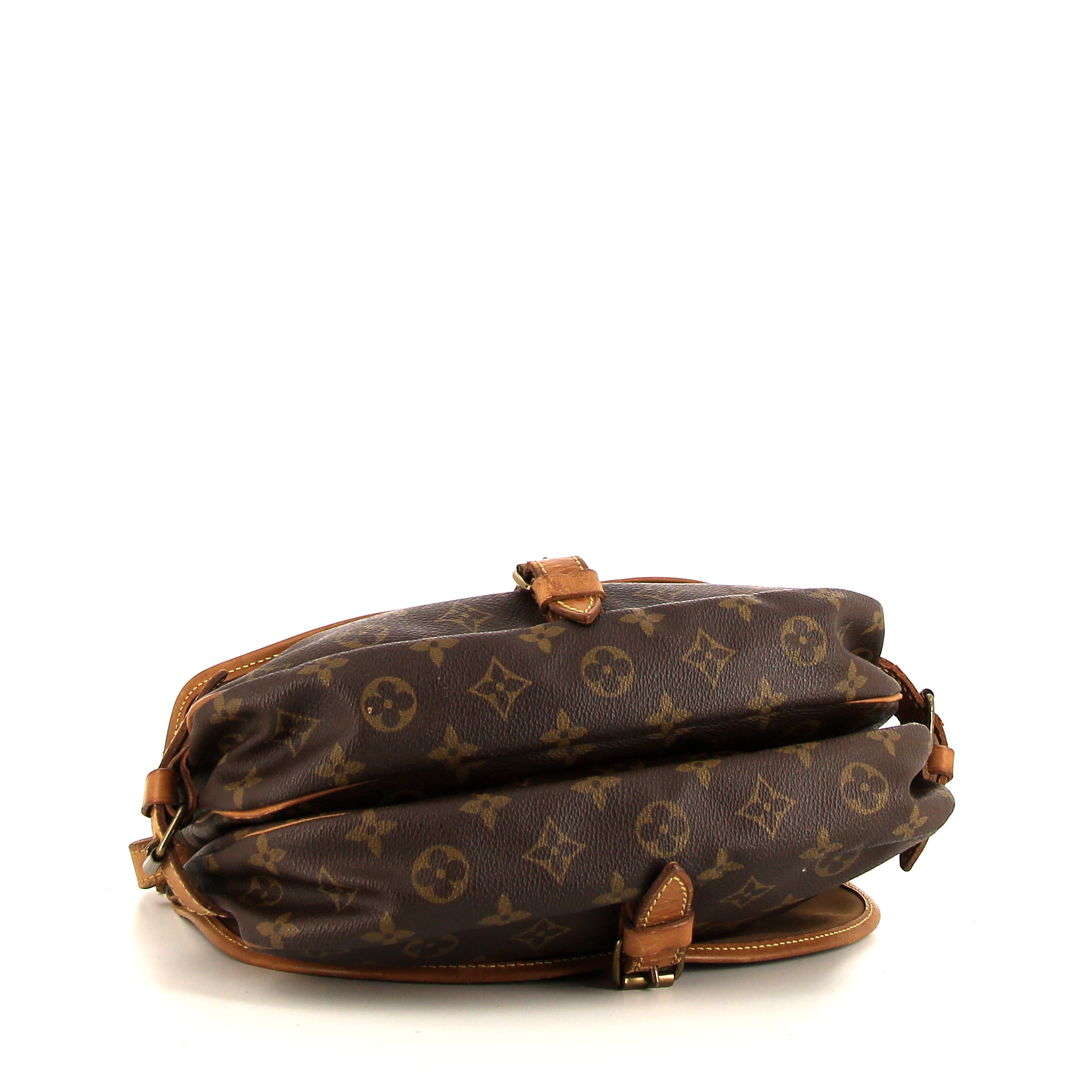 Borsa a tracolla Louis Vuitton Saumur in tela monogram cerata marrone e pelle naturale - Detail D4