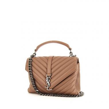Borsa a tracolla Saint Laurent College in pelle trapuntata a zigzag marrone