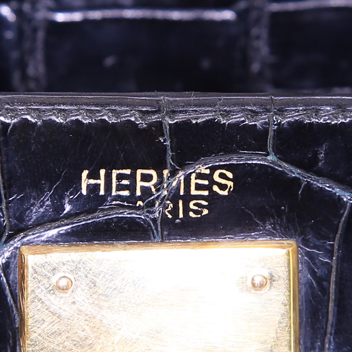 Borsa Hermes Kelly 28 cm in coccodrillo marino blu marino - Detail D4