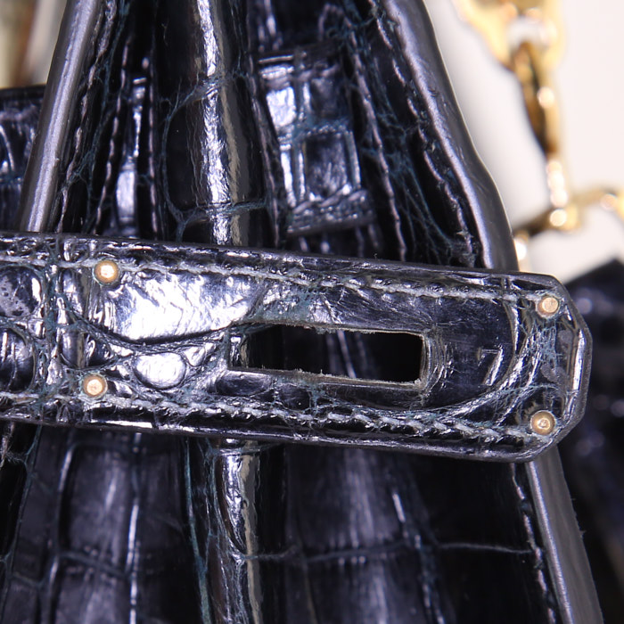 Borsa Hermes Kelly 28 cm in coccodrillo marino blu marino - Detail D5