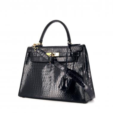 Bolso de mano Hermes Kelly 28 cm en cocodrilo porosus azul marino