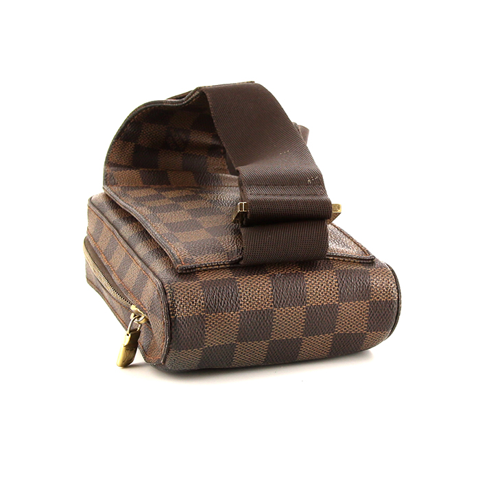 Sac bandoulière Louis Vuitton Geronimos en toile damier ébène et cuir marron - Detail D4