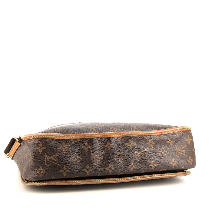 Sac bandoulière Louis Vuitton Messenger en toile monogram marron et cuir naturel - Detail D4