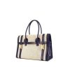 Hermes Drag handbag in navy blue box leather and beige canvas - 00pp thumbnail