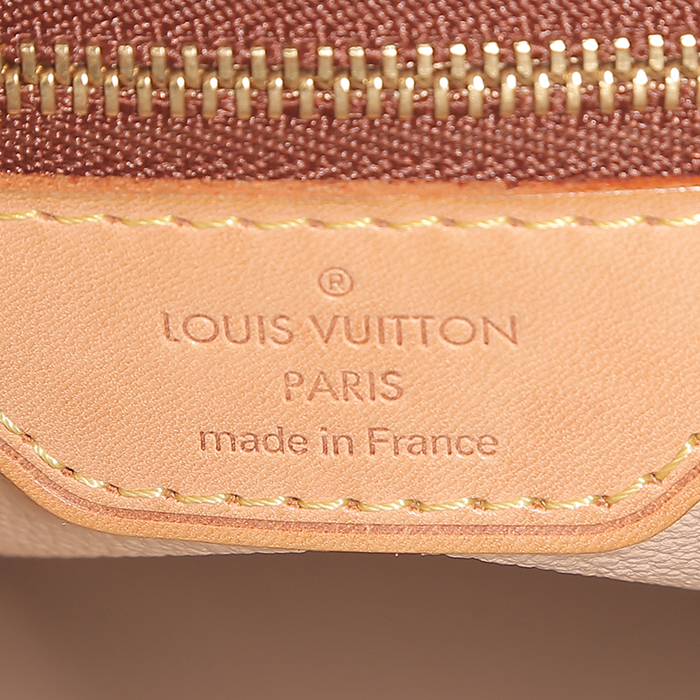 Sac cabas Louis Vuitton  Bucket grand modèle  en toile monogram marron et cuir naturel - Detail D3