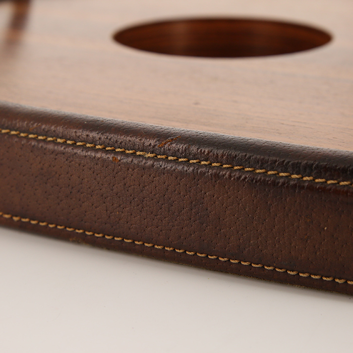 Gucci, rare tray in leather and rosewood veneer, from the 1970's - Detail D2