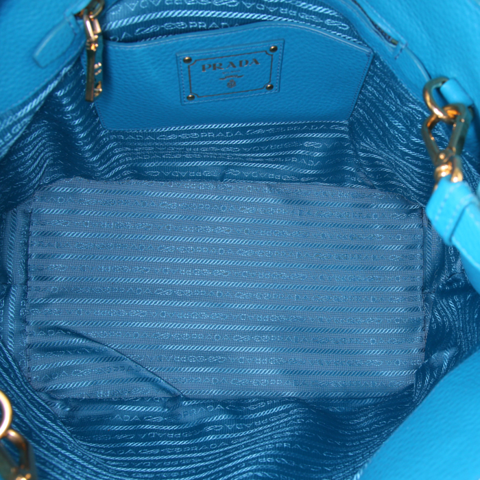 Prada handbag in turquoise grained leather - Detail D3