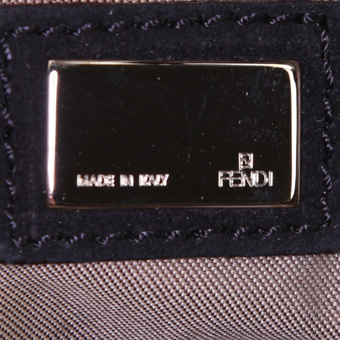 Borsa Fendi Mini Baguette in tela bicolore beige e nera e pelle nera - Detail D3