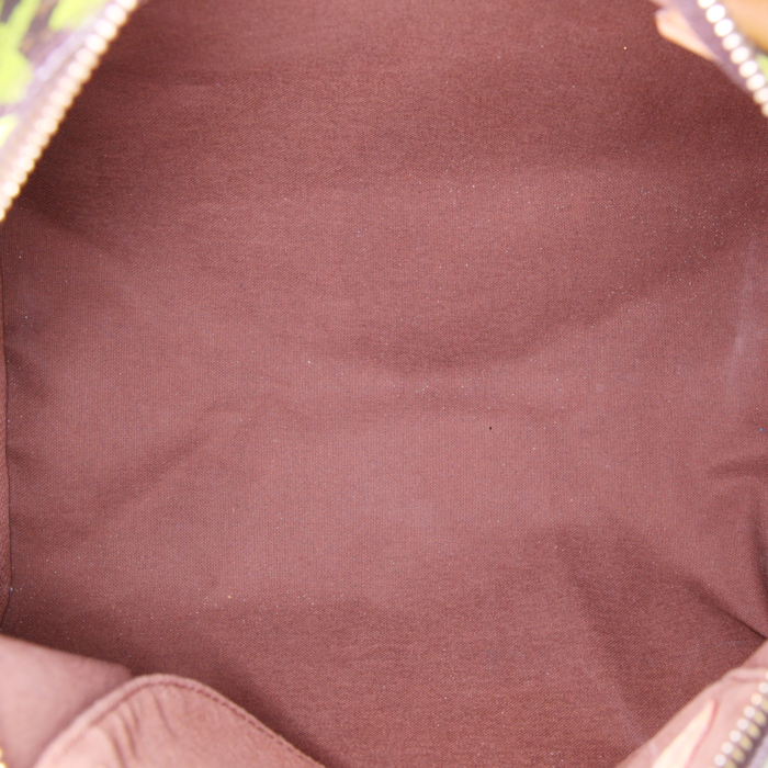 Borsa Louis Vuitton Speedy Editions Limitées in tela monogram marrone e verde con decoro graffiti e pelle naturale - Detail D2
