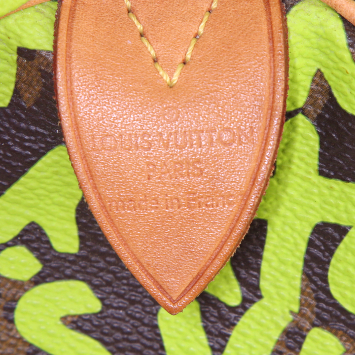 Borsa Louis Vuitton Speedy Editions Limitées in tela monogram marrone e verde con decoro graffiti e pelle naturale - Detail D3