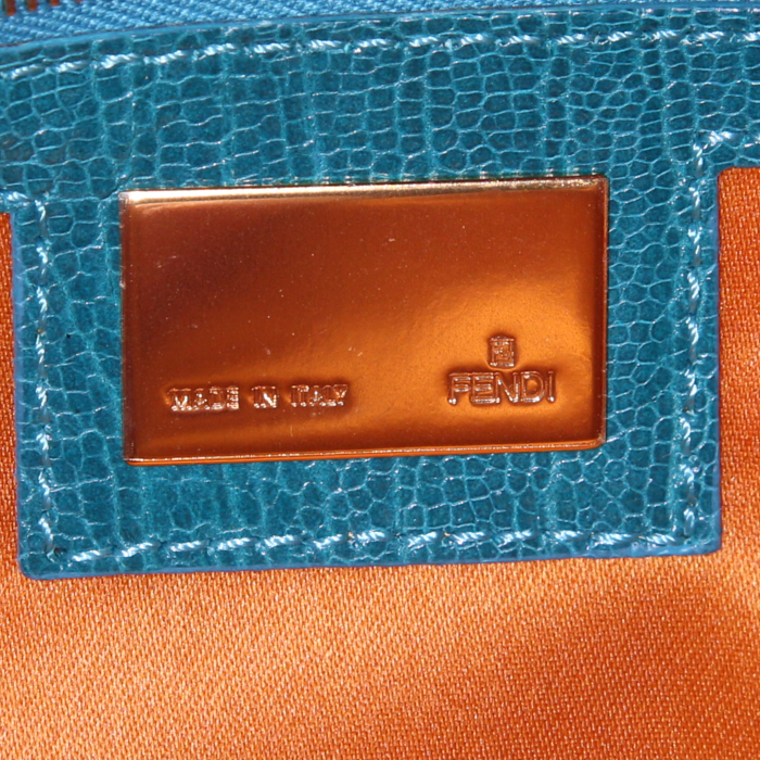 Sac à main Fendi Baguette en toile multicolore et serpent bleu - Detail D3
