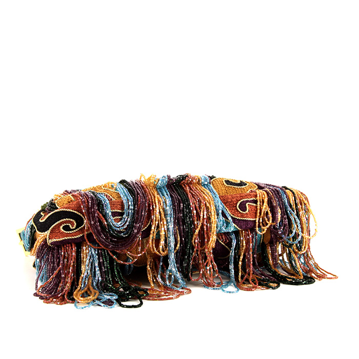 Borsa Fendi Baguette in tela multicolore con perle ricamate e pelle di serpente blu - Detail D4