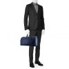 Bolso de fin de semana Louis Vuitton Keepall Editions Limitées en piel en damero grabada azul - Detail D1 thumbnail