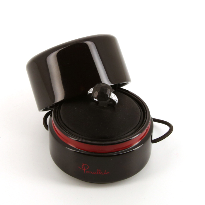 Sortija Pomellato Capri modelo grande en oro blanco,  diamantes y azabache - Detail D2