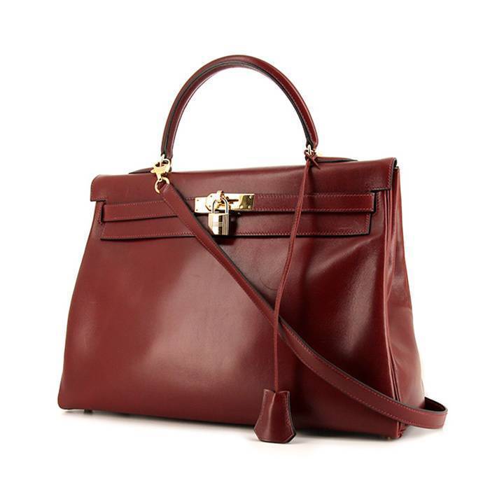 Hermes Kelly 35 cm handbag in burgundy box leather - 00pp