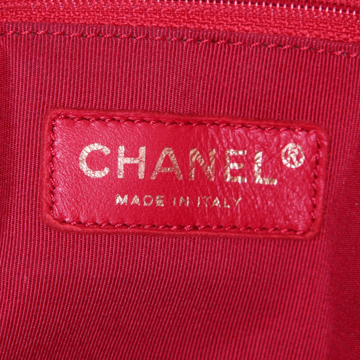 Sac cabas Chanel en toile beige et cuir doré - Detail D3