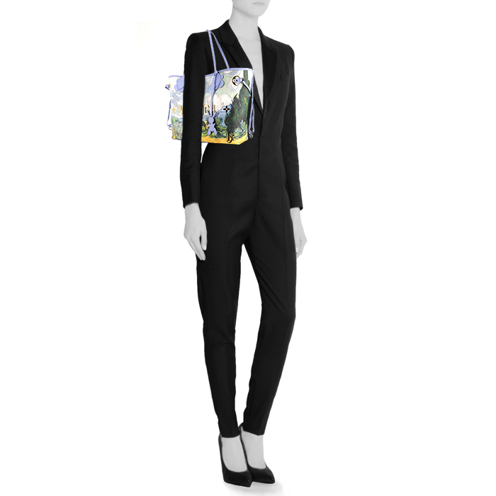 Sac cabas Louis Vuitton Neverfull en cuir bleu - Detail D1