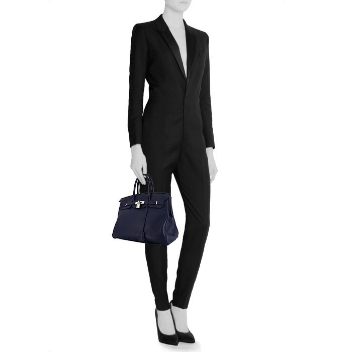 Hermes Birkin 35 cm handbag in Bleu Saphir leather taurillon clémence - Detail D1