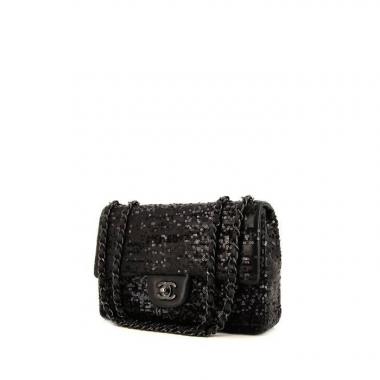 Bolso de mano Chanel Timeless Classic en terciopelo negro y cuero negro