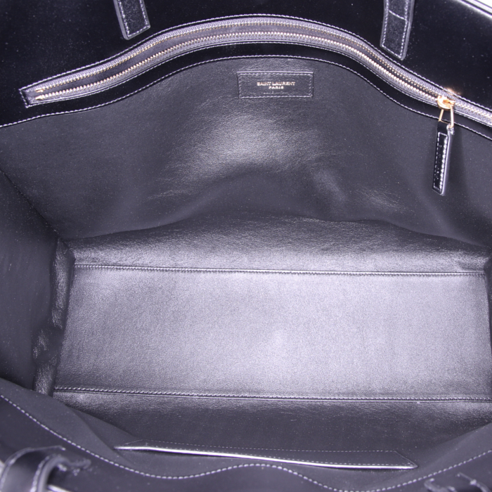 Sac cabas Saint Laurent Manhattan moyen modèle en cuir noir - Detail D2