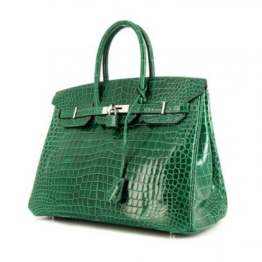 Hermes Birkin 35 cm handbag in Vert Emeraude porosus crocodile
