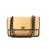 Chanel Vintage handbag in beige quilted leather and black canvas - 360 thumbnail