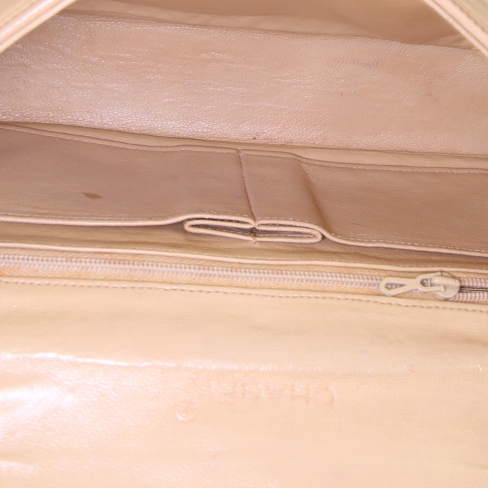 Borsa Chanel Vintage in pelle trapuntata beige e tela nera - Detail D3