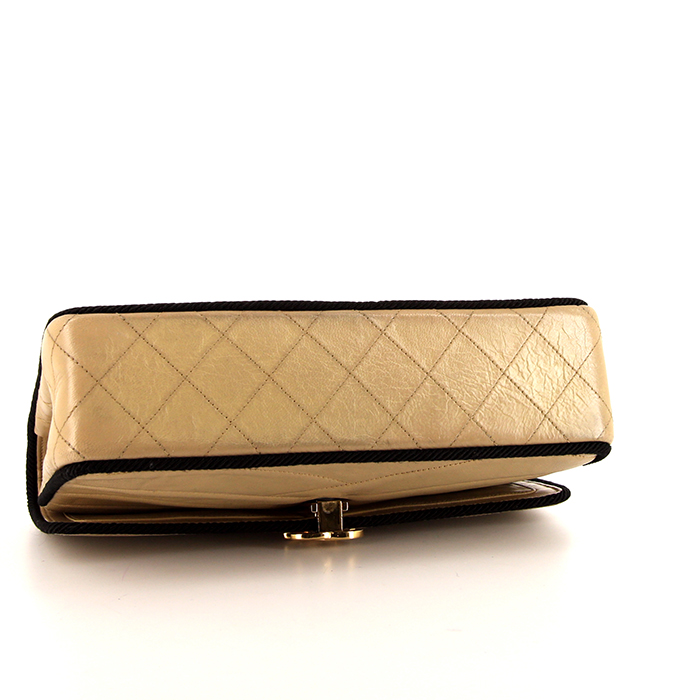 Borsa Chanel Vintage in pelle trapuntata beige e tela nera - Detail D5