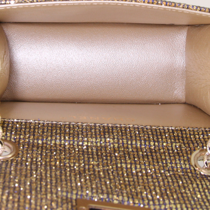 Borsa a tracolla Chanel 2.55 mini in pelle trapuntata dorata e blu con paillettes - Detail D2