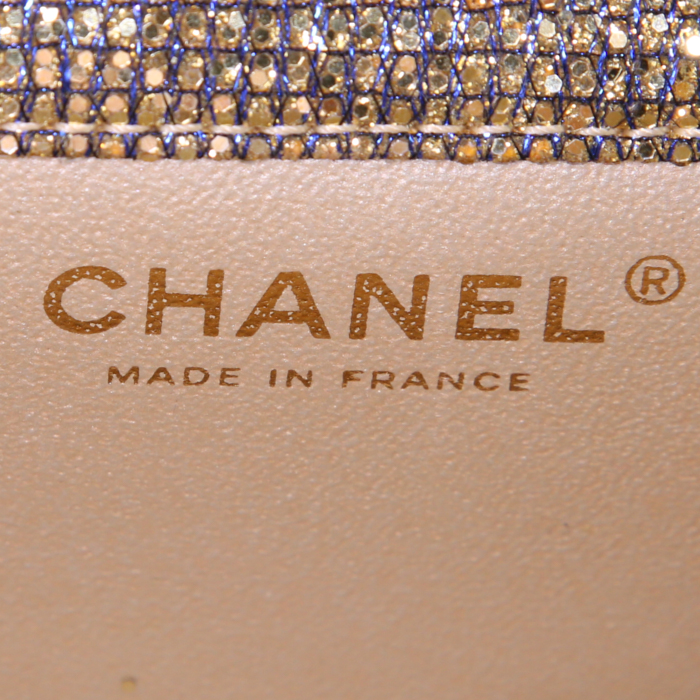 Borsa a tracolla Chanel 2.55 mini in pelle trapuntata dorata e blu con paillettes - Detail D3