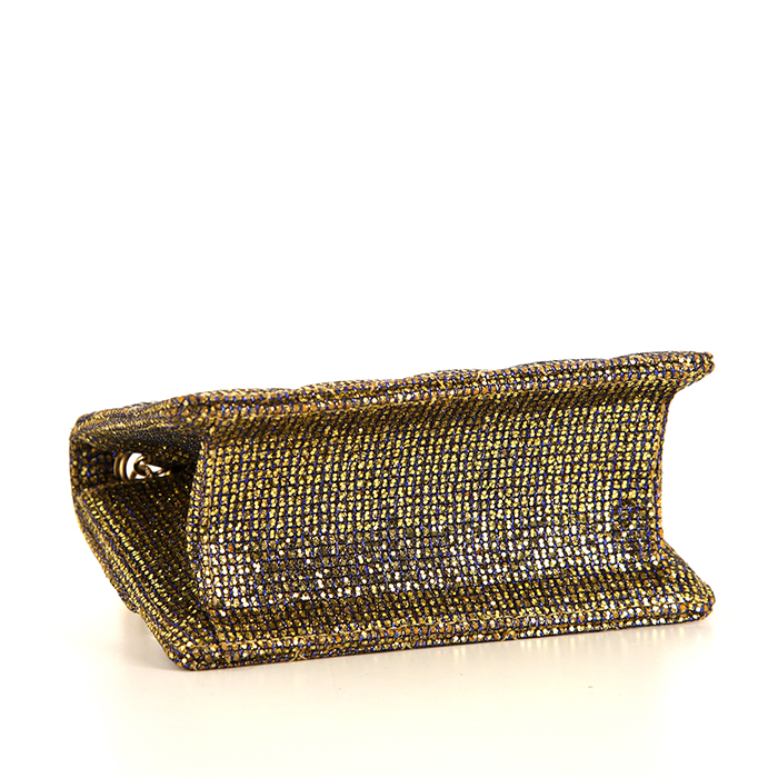 Borsa a tracolla Chanel 2.55 mini in pelle trapuntata dorata e blu con paillettes - Detail D4