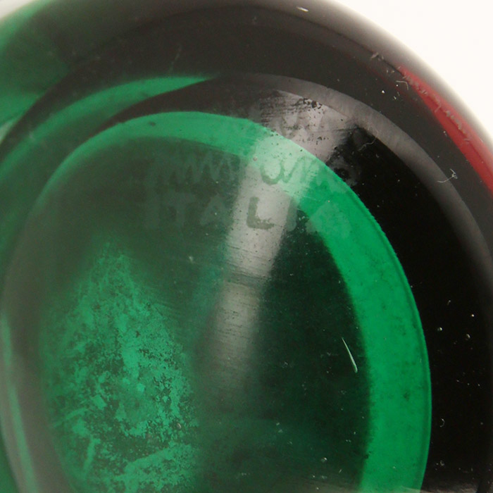 Fulvio Bianconi, vase-bouteille "A fasce orrizontali" modèle 4399,  en verre soufflé de Murano, réalisé pour Venini, signé, des années 1950