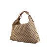 Shopping bag Gucci Mors in tela monogram beige e pelle marrone - 00pp thumbnail