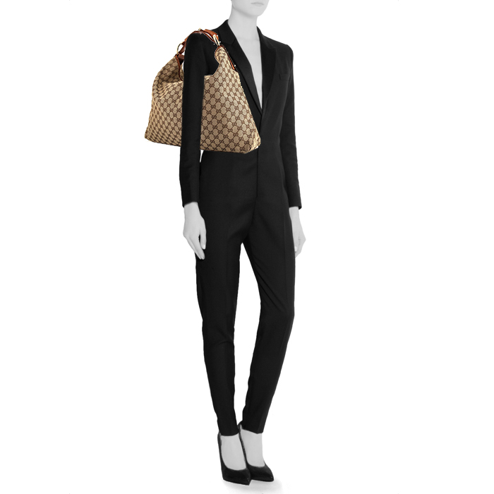 Bolso Cabás Gucci Mors en lona Monogram beige y cuero marrón - Detail D1