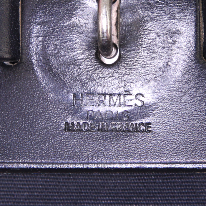 Sac bandoulière Hermès Herbag - Shop Bag en toile noire et cuir noir - Detail D4