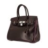 Hermes Birkin 30 cm handbag in chocolate brown box leather and purple piping - 00pp thumbnail