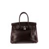 Hermes Birkin 30 cm handbag in chocolate brown box leather and purple piping - 360 thumbnail