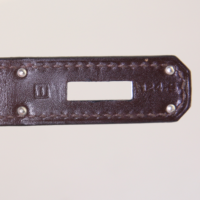 Bolso de mano Hermes Birkin 30 cm en cuero box marrón chocolate y junco violeta - Detail D4