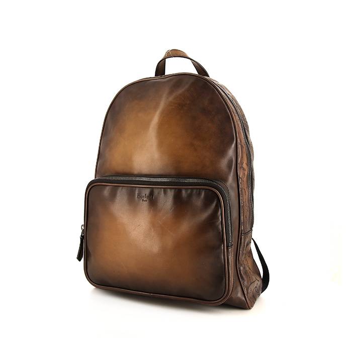 Backpack In Brown Shading Leather And Black Canvas