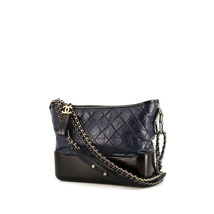 Chanel Gabrielle  large model shoulder bag in blue quilted leather and black smooth leather - 00pp