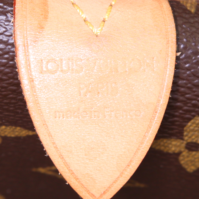 Borsa da viaggio Louis Vuitton Keepall 55 cm in tela monogram marrone e pelle naturale - Detail D3