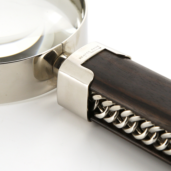 Hermès, rare magnifying glass, in silvered metal by Ravinet Denfert and rosewood, original box, signed, circa 1980 - Detail D3