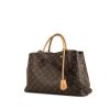 Shopping bag Louis Vuitton Montaigne in tela monogram cerata marrone e pelle naturale - 00pp thumbnail
