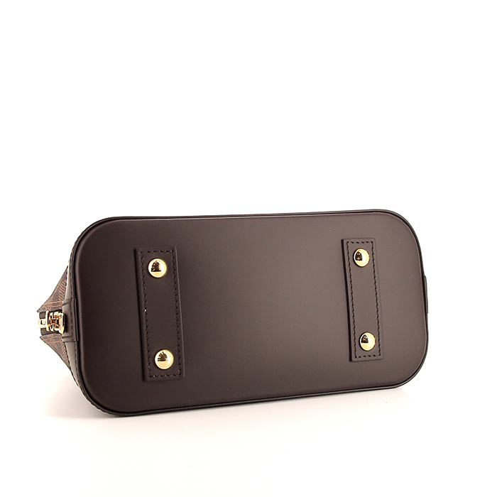 Borsa Louis Vuitton Alma BB in tela a scacchi marrone e pelle marrone - Detail D5