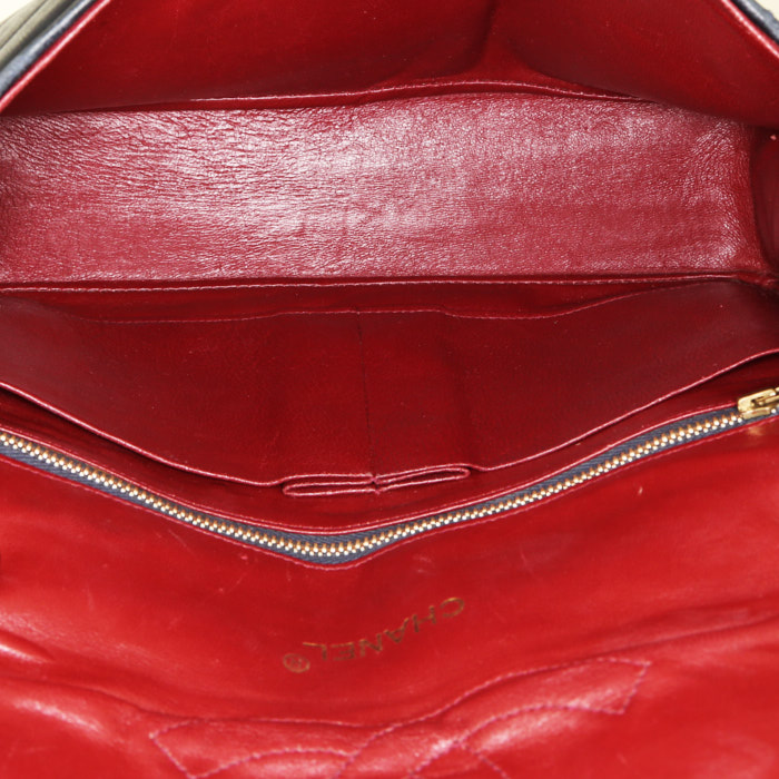 Chanel Vintage handbag in navy blue quilted leather and navy blue canvas - Detail D3