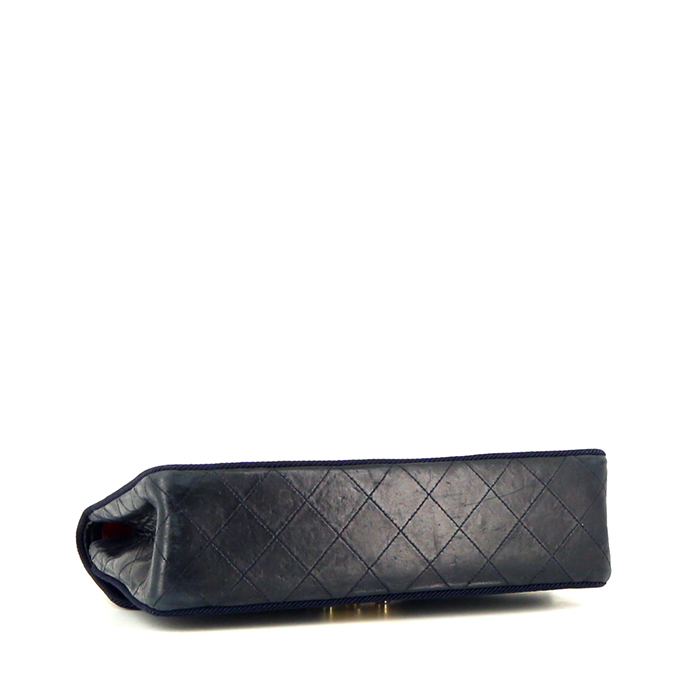 Chanel Vintage handbag in navy blue quilted leather and navy blue canvas - Detail D5